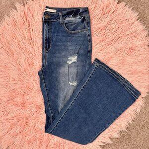 Distressed Denim Flare Jeans